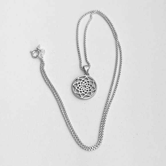 Sterling Silver Mandala Necklace, Boho Necklace, Silver Chain, Flower Necklace - Picture 10 of 15
